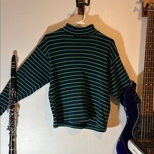 Striped Green and Black Turtleneck Sweater